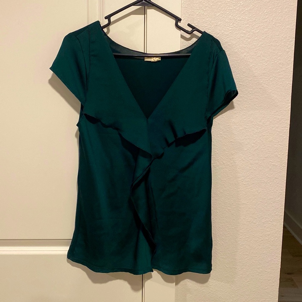 Green front ruffle shirt